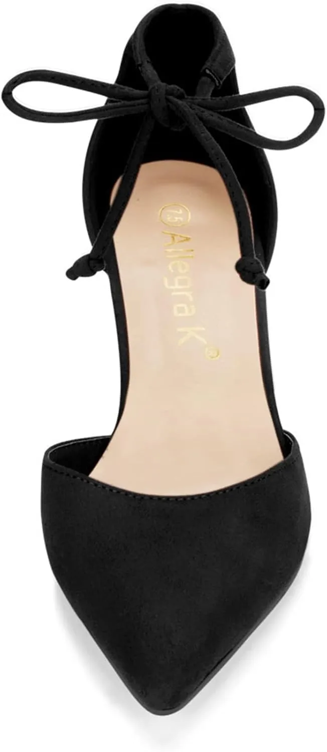 Allegra K Women's Ankle Tie Point Toe Dress Pumps