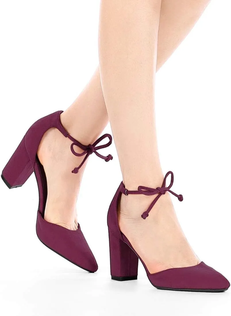 Allegra K Women's Ankle Tie Point Toe Dress Pumps