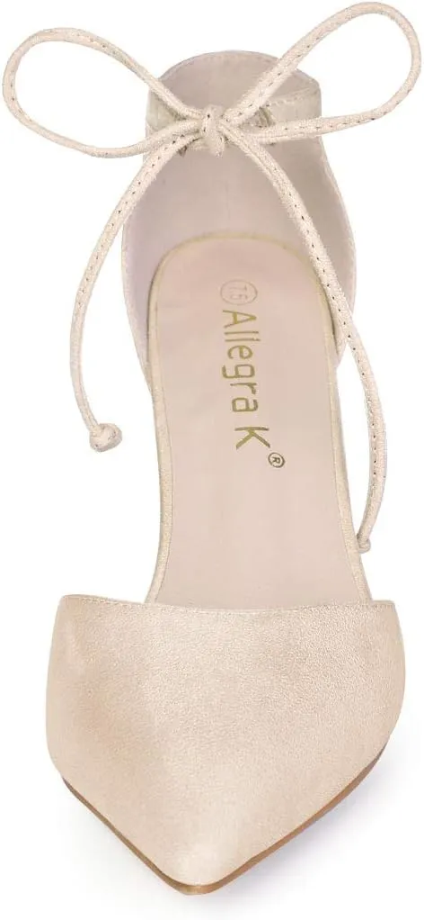Allegra K Women's Ankle Tie Point Toe Dress Pumps