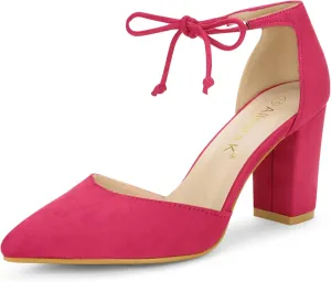 Allegra K Women's Ankle Tie Point Toe Dress Pumps