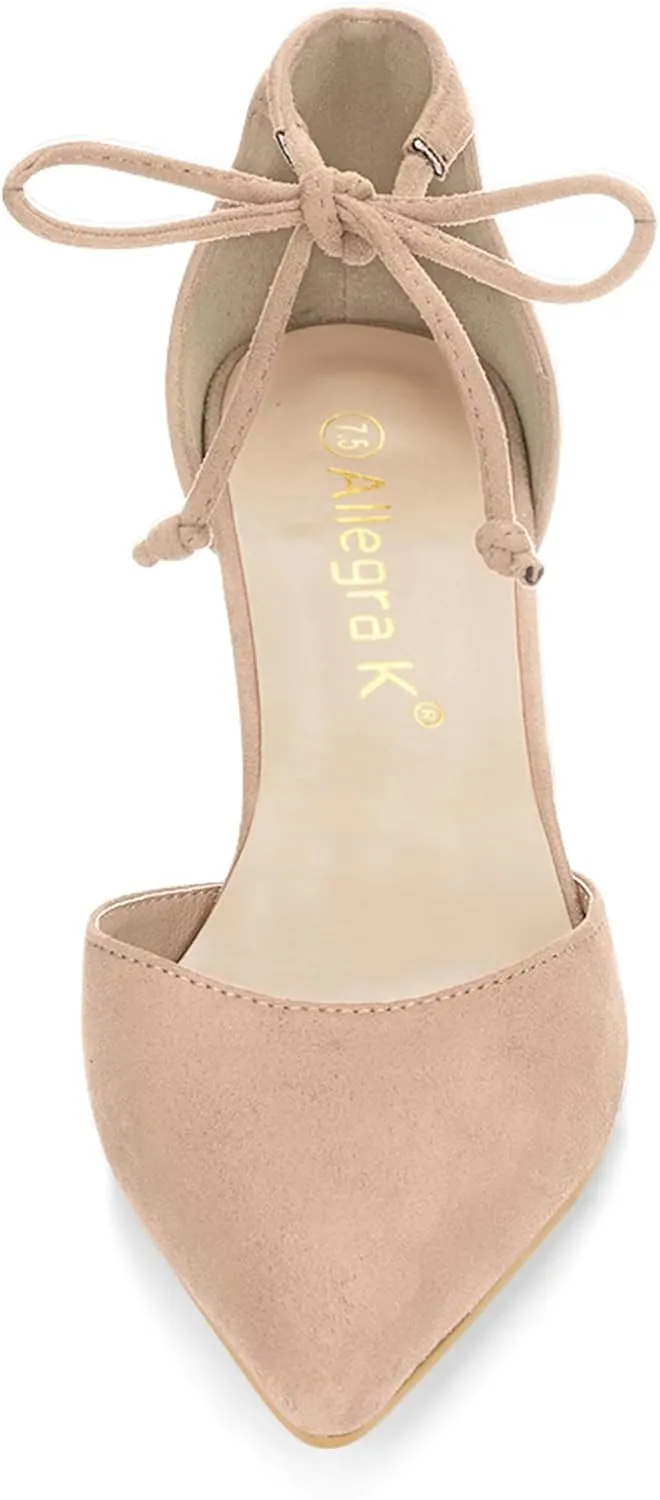 Allegra K Women's Ankle Tie Point Toe Dress Pumps