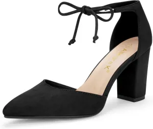 Allegra K Women's Ankle Tie Point Toe Dress Pumps