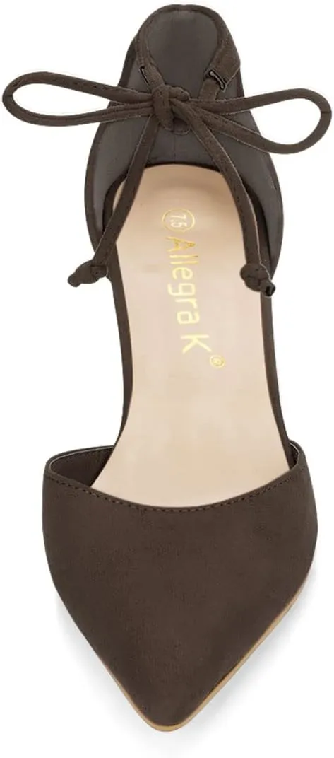Allegra K Women's Ankle Tie Point Toe Dress Pumps