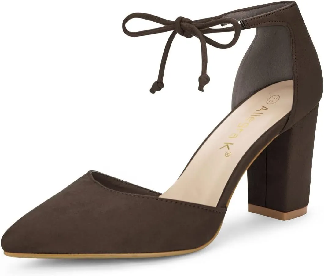 Allegra K Women's Ankle Tie Point Toe Dress Pumps