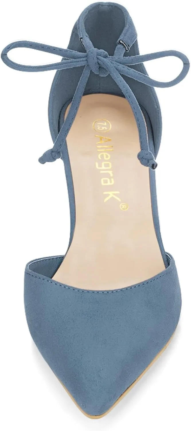 Allegra K Women's Ankle Tie Point Toe Dress Pumps