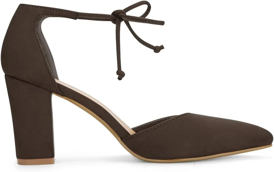 Allegra K Women's Ankle Tie Point Toe Dress Pumps