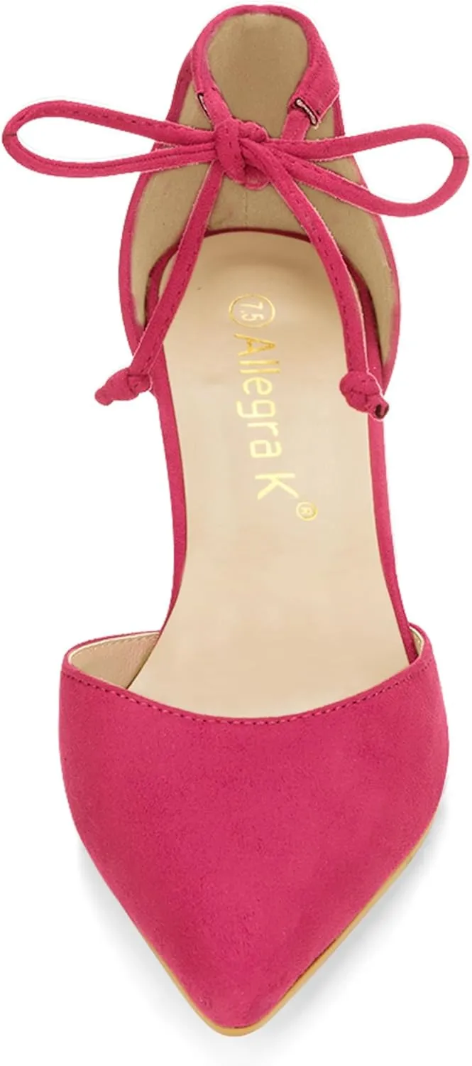 Allegra K Women's Ankle Tie Point Toe Dress Pumps
