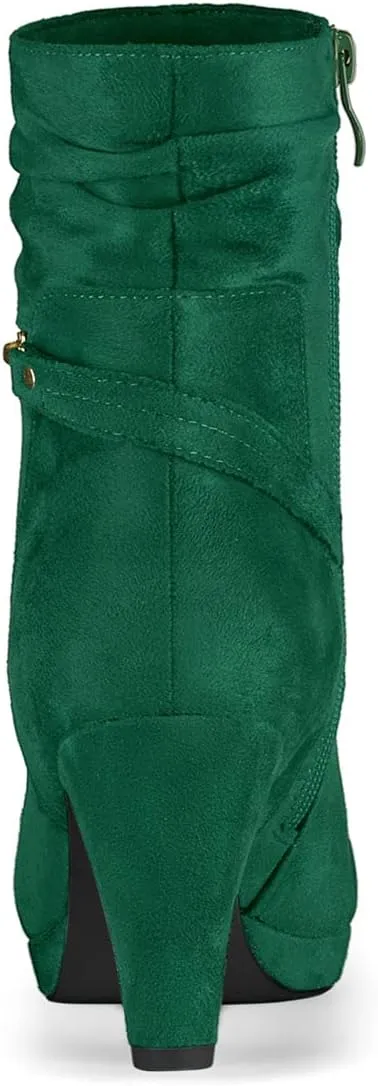 Allegra K Women's Ankle Zip Platform High Heel Mid Calf Boots