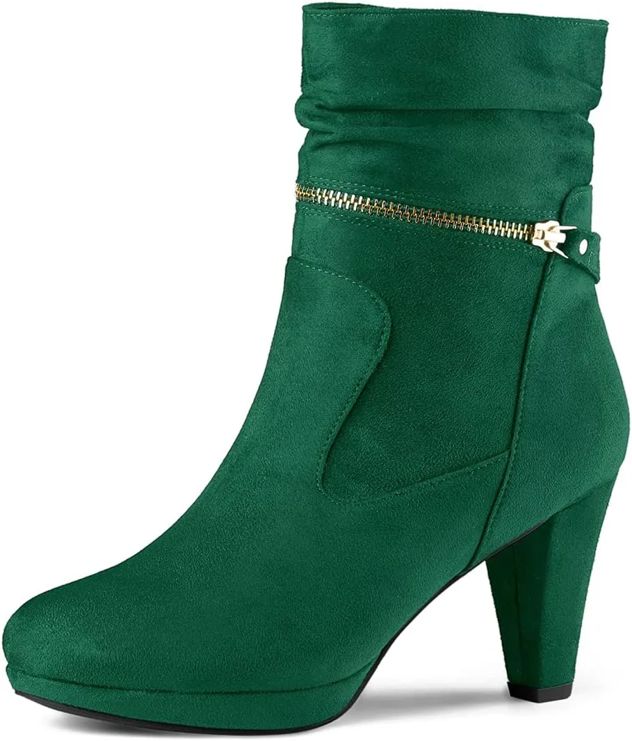 Allegra K Women's Ankle Zip Platform High Heel Mid Calf Boots