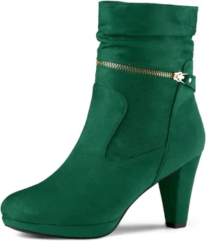 Allegra K Women's Ankle Zip Platform High Heel Mid Calf Boots