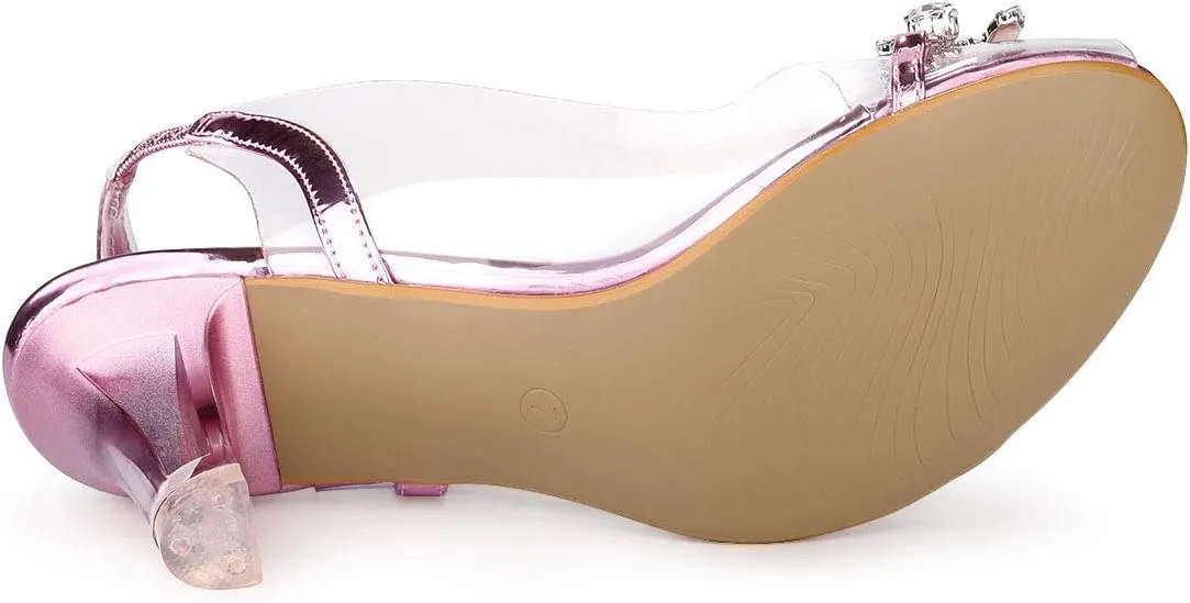 Allegra K Women's Clear Slingback Flower Rhinestone Peep Toe Heels Sandals