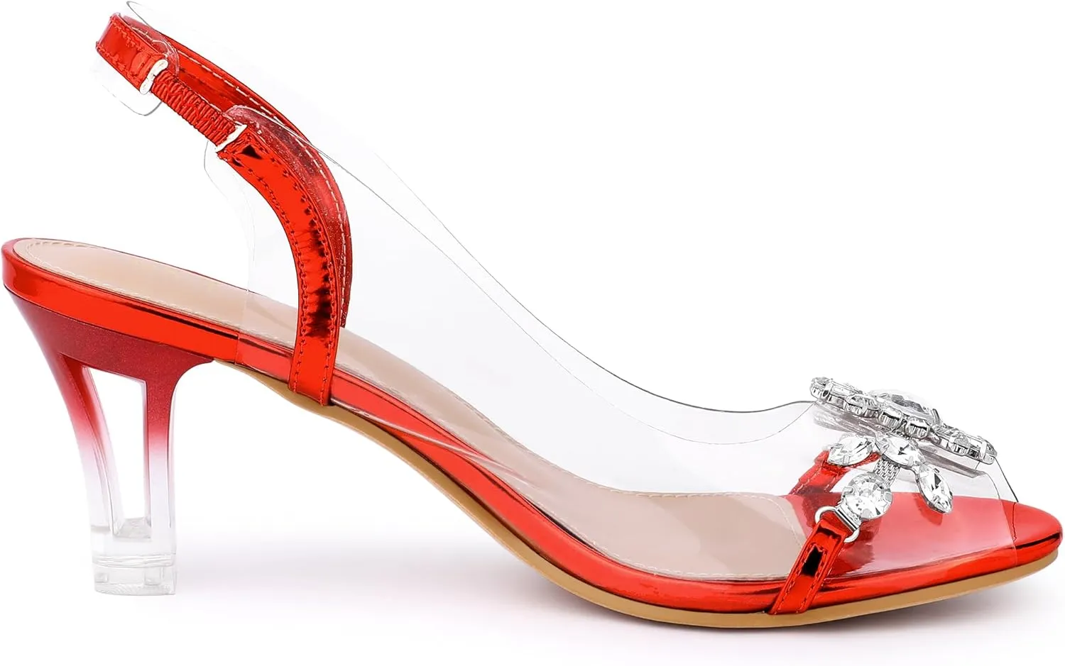 Allegra K Women's Clear Slingback Flower Rhinestone Peep Toe Heels Sandals