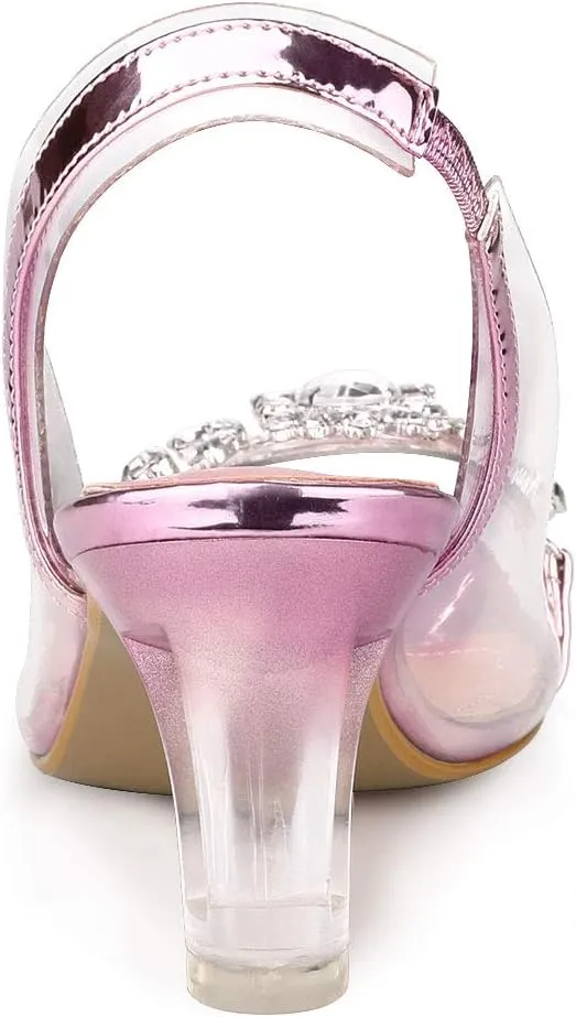 Allegra K Women's Clear Slingback Flower Rhinestone Peep Toe Heels Sandals