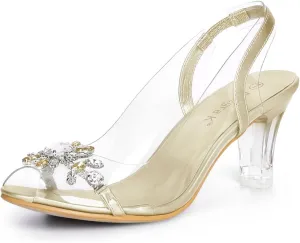 Allegra K Women's Clear Slingback Flower Rhinestone Peep Toe Heels Sandals