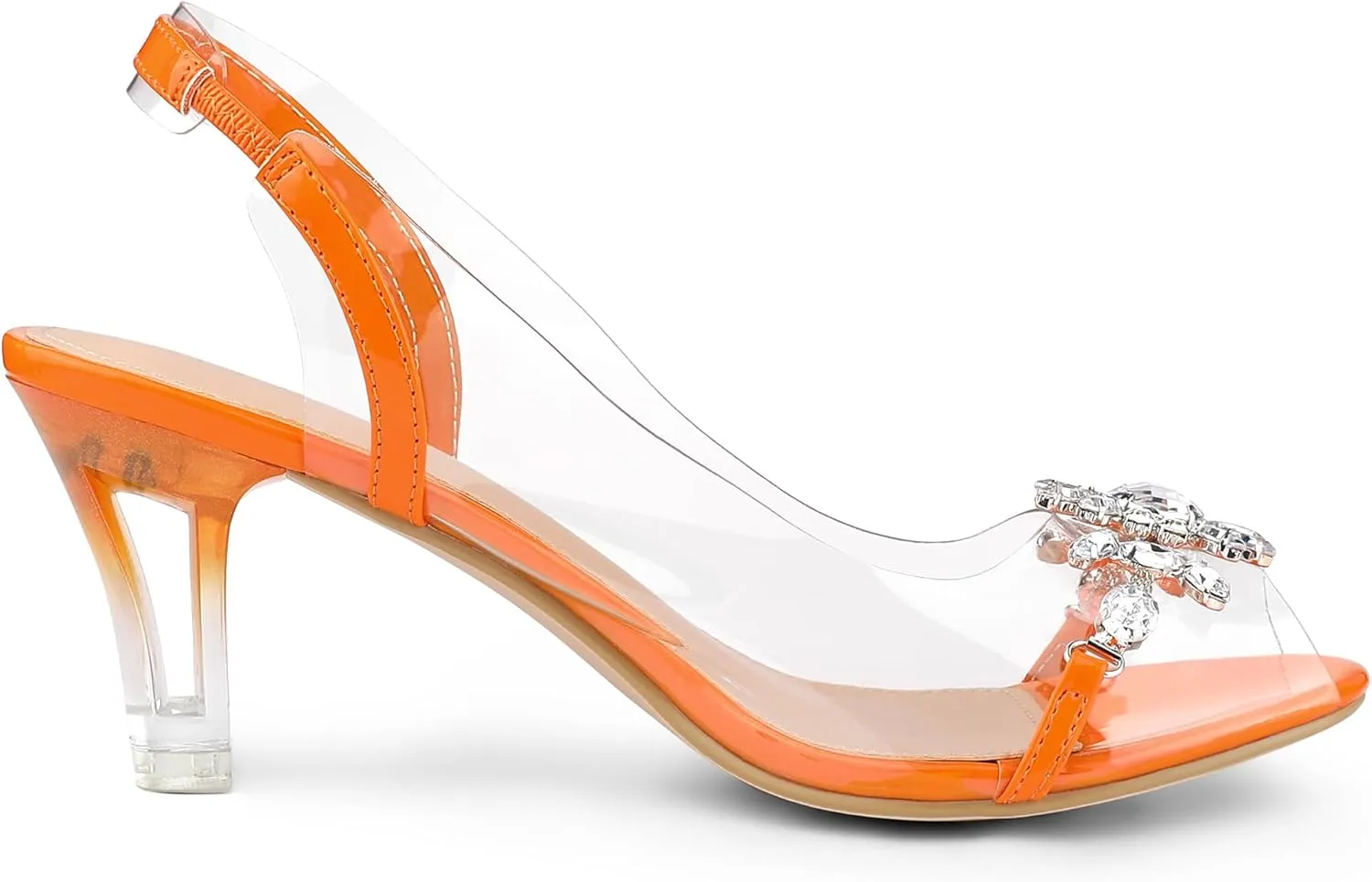 Allegra K Women's Clear Slingback Flower Rhinestone Peep Toe Heels Sandals