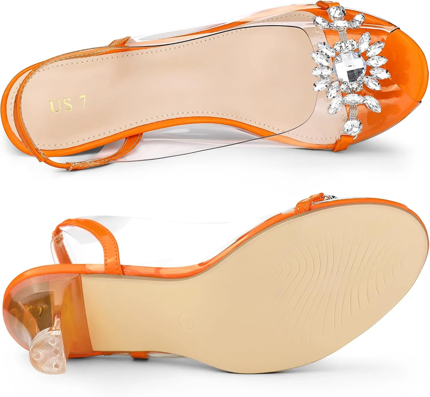 Allegra K Women's Clear Slingback Flower Rhinestone Peep Toe Heels Sandals