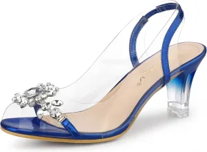 Allegra K Women's Clear Slingback Flower Rhinestone Peep Toe Heels Sandals