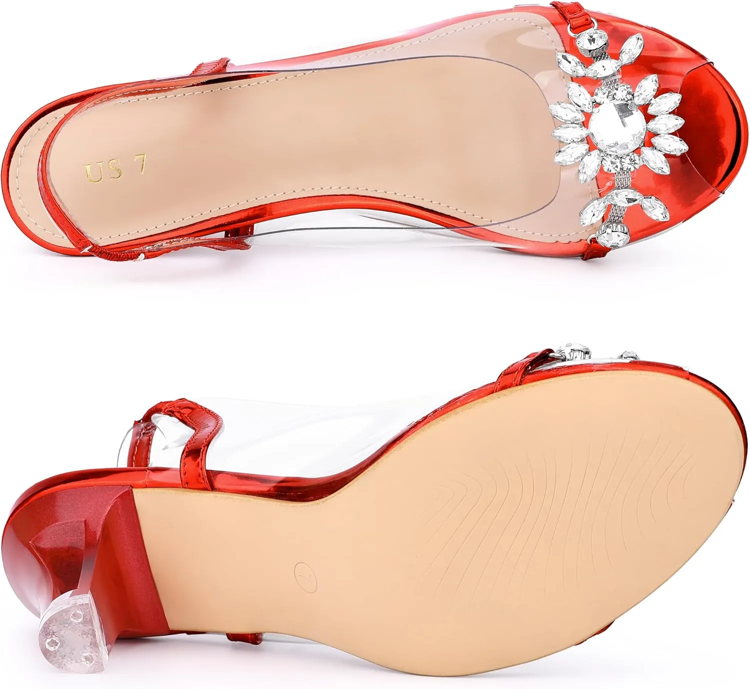 Allegra K Women's Clear Slingback Flower Rhinestone Peep Toe Heels Sandals