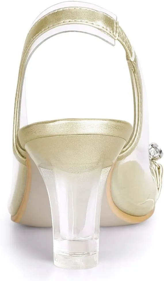 Allegra K Women's Clear Slingback Flower Rhinestone Peep Toe Heels Sandals