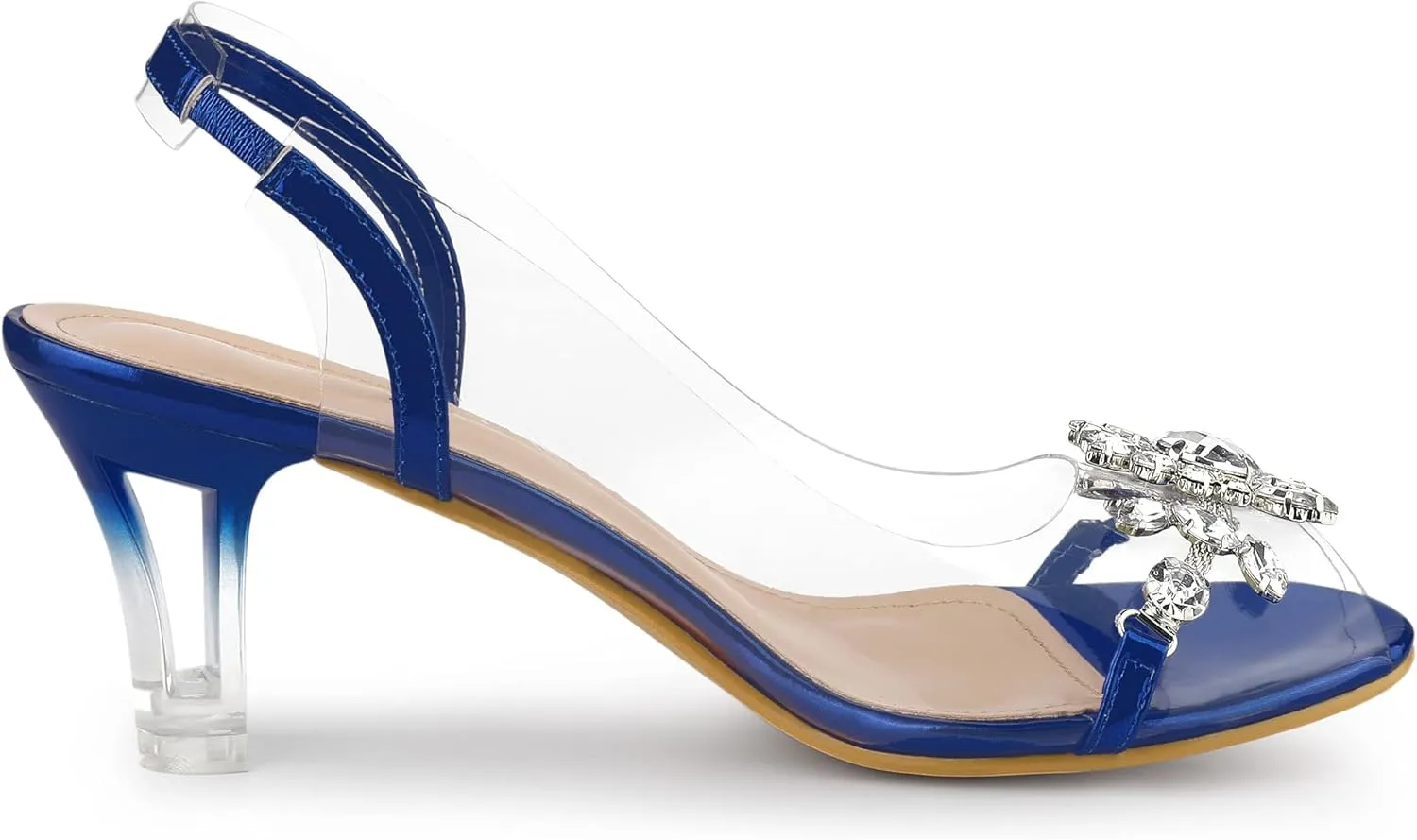 Allegra K Women's Clear Slingback Flower Rhinestone Peep Toe Heels Sandals