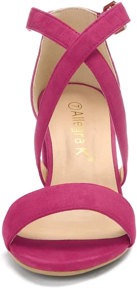 Allegra K Women's Crisscross Ankle Strap Block Heel Sandals