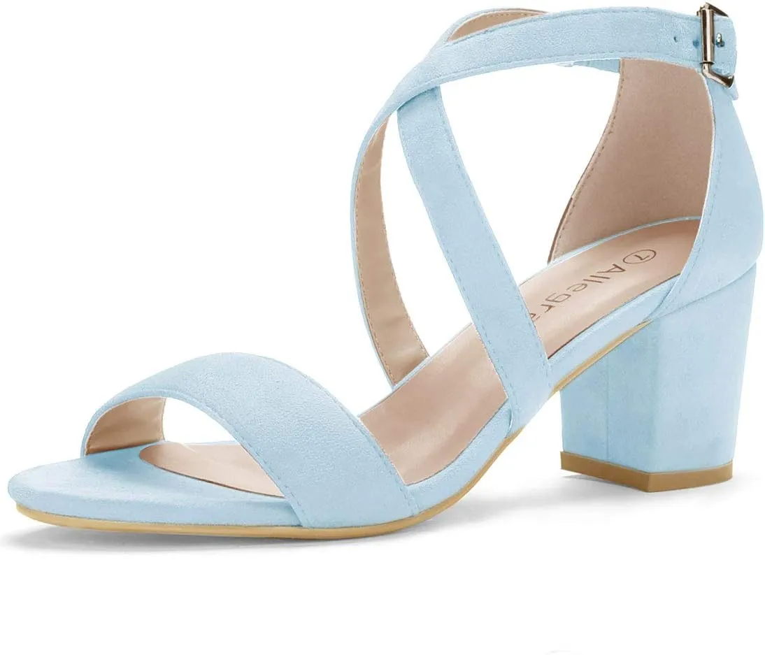Allegra K Women's Crisscross Ankle Strap Block Heel Sandals