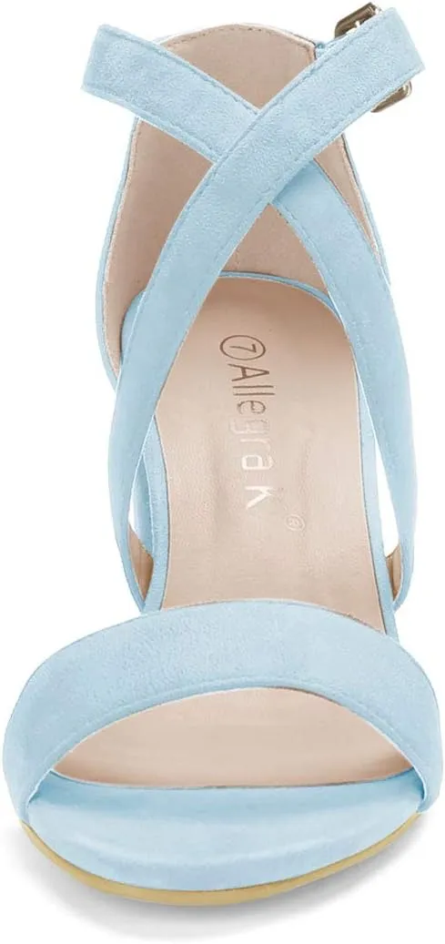 Allegra K Women's Crisscross Ankle Strap Block Heel Sandals