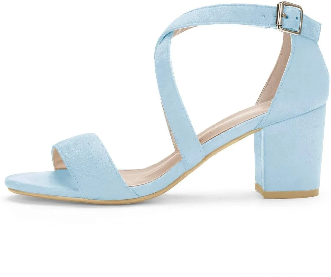 Allegra K Women's Crisscross Ankle Strap Block Heel Sandals