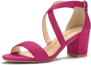 Allegra K Women's Crisscross Ankle Strap Block Heel Sandals