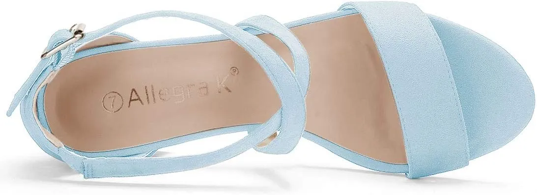 Allegra K Women's Crisscross Ankle Strap Block Heel Sandals