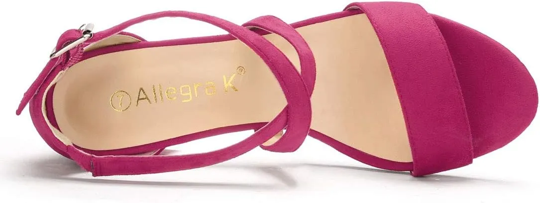 Allegra K Women's Crisscross Ankle Strap Block Heel Sandals