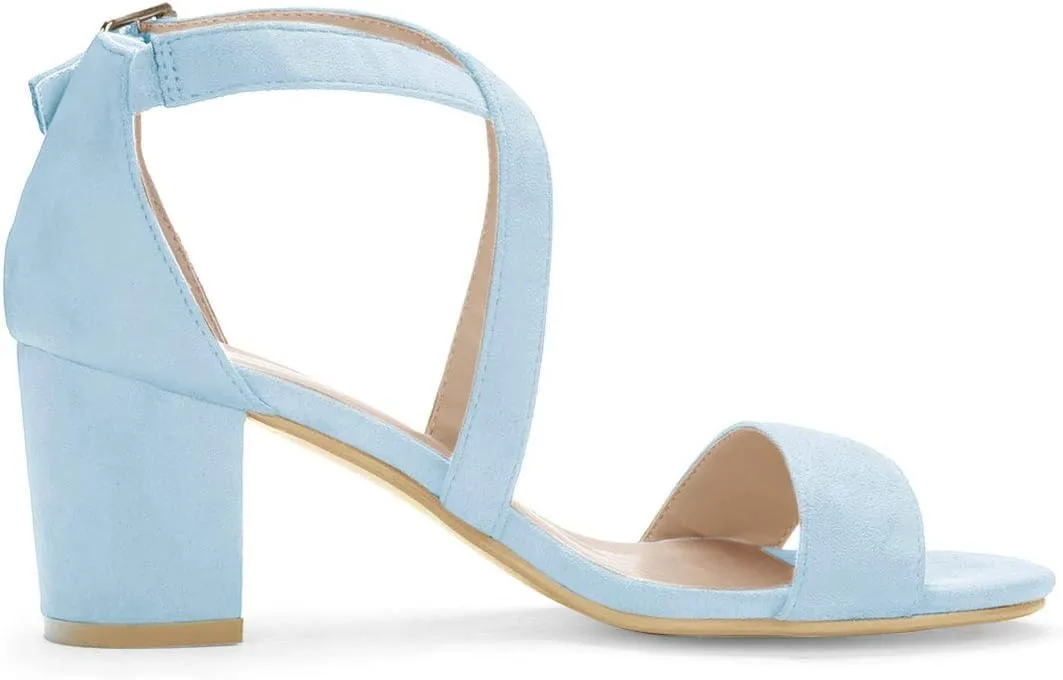 Allegra K Women's Crisscross Ankle Strap Block Heel Sandals