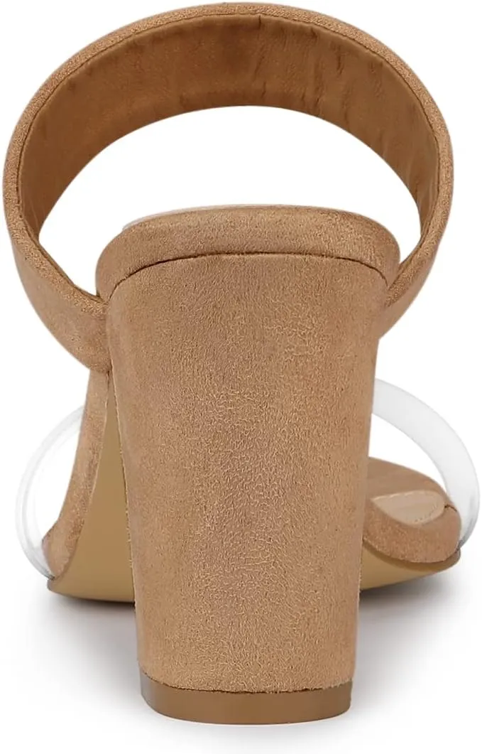 Allegra K Women's Dual Clear Strap Block Heels Slides Sandals