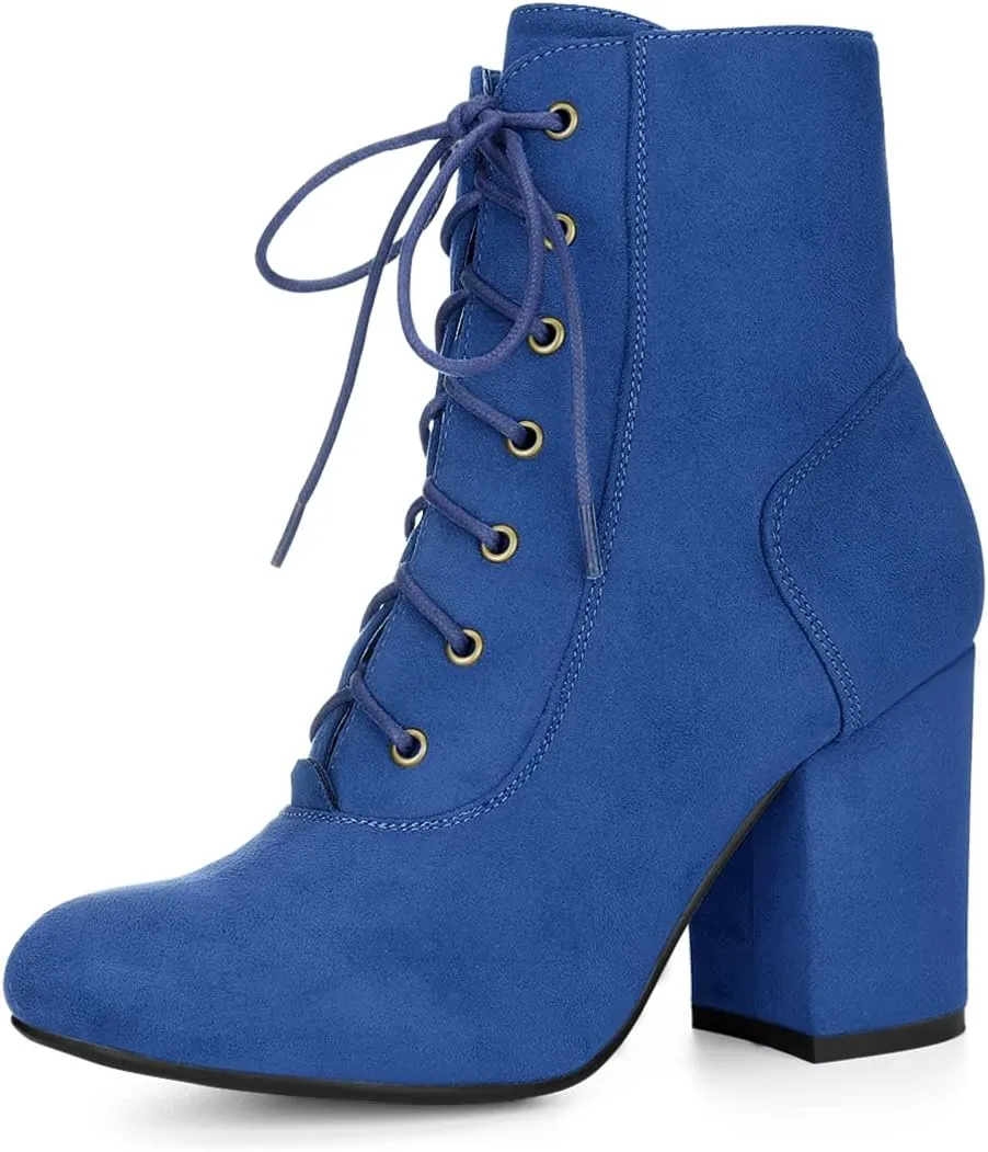 Allegra K Women's Lace Up Chunky Heel Ankle Booties