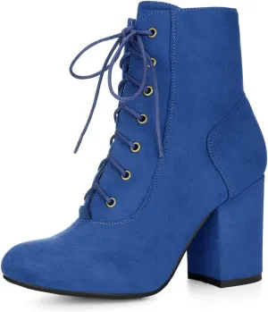 Allegra K Women's Lace Up Chunky Heel Ankle Booties