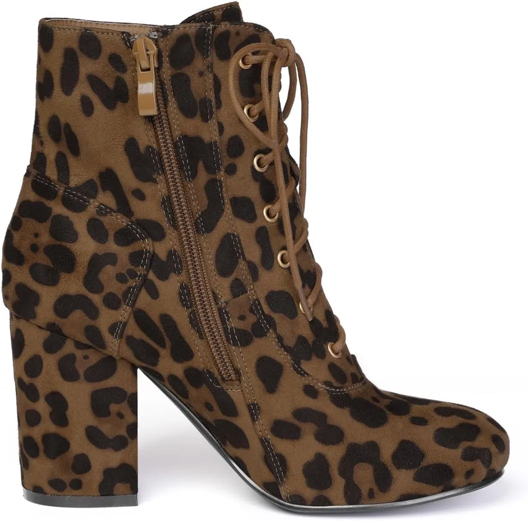 Allegra K Women's Lace Up Chunky Heel Ankle Booties