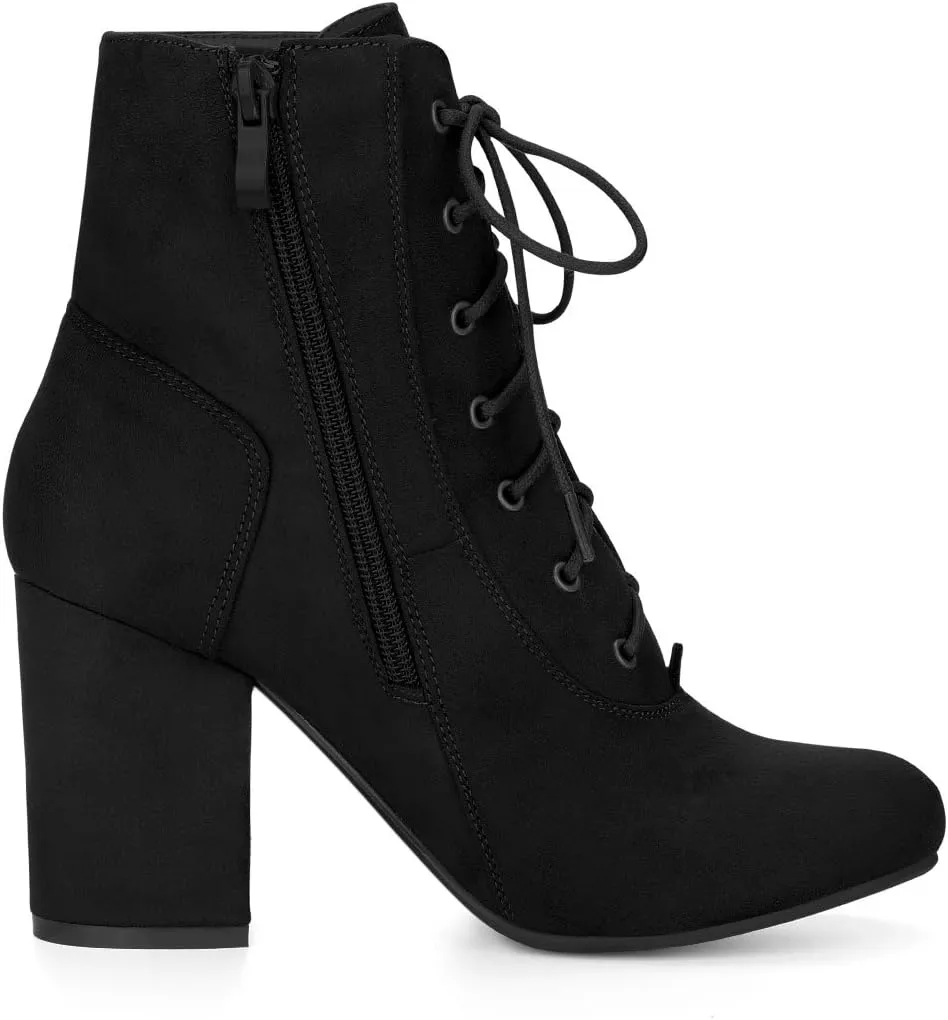 Allegra K Women's Lace Up Chunky Heel Ankle Booties