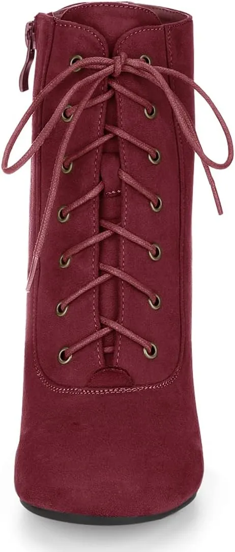 Allegra K Women's Lace Up Chunky Heel Ankle Booties