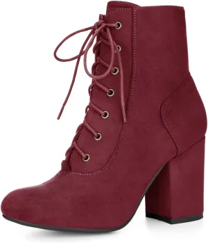 Allegra K Women's Lace Up Chunky Heel Ankle Booties