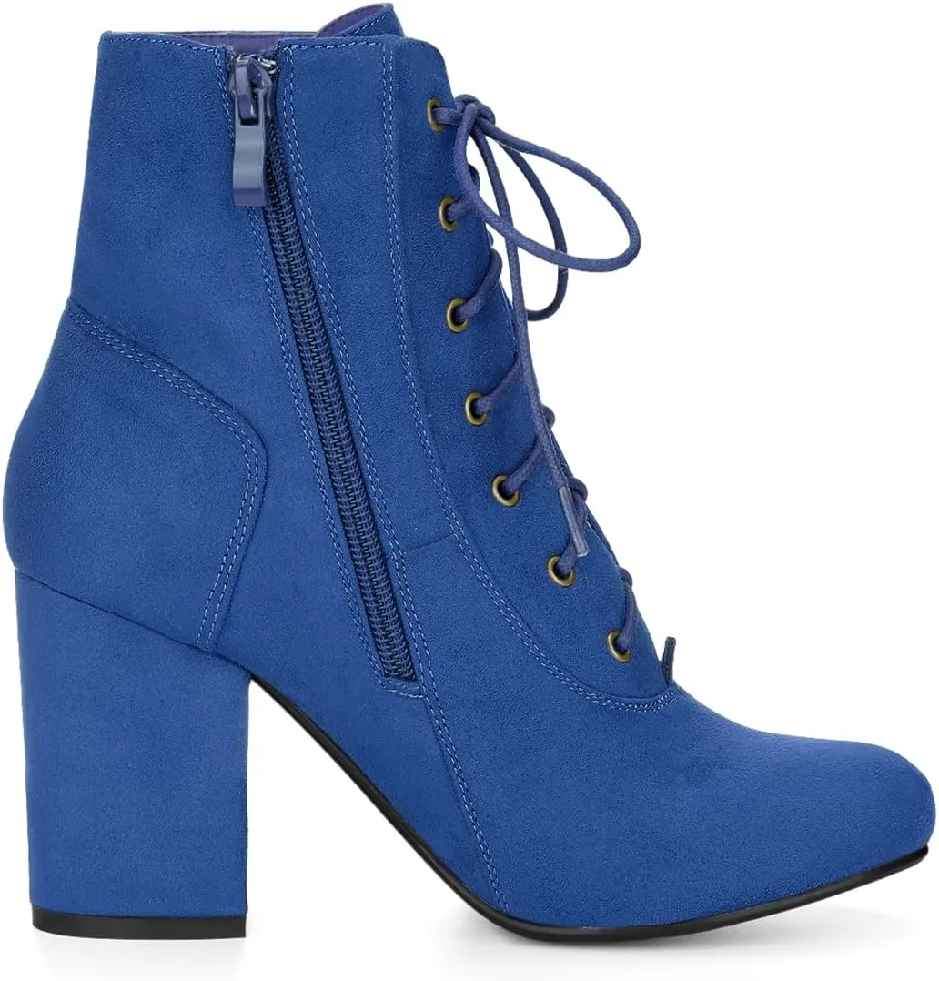 Allegra K Women's Lace Up Chunky Heel Ankle Booties