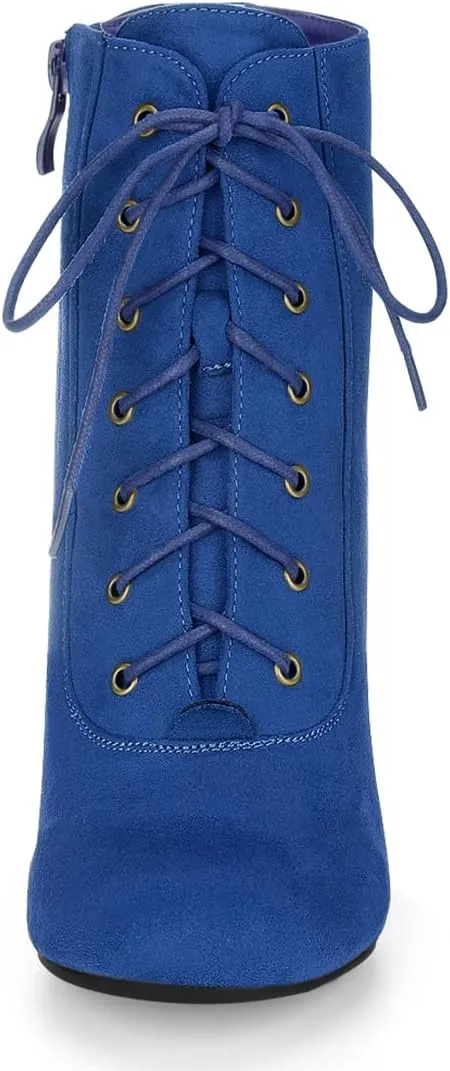 Allegra K Women's Lace Up Chunky Heel Ankle Booties