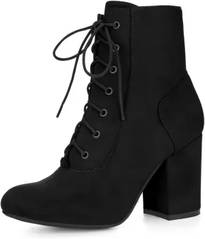 Allegra K Women's Lace Up Chunky Heel Ankle Booties