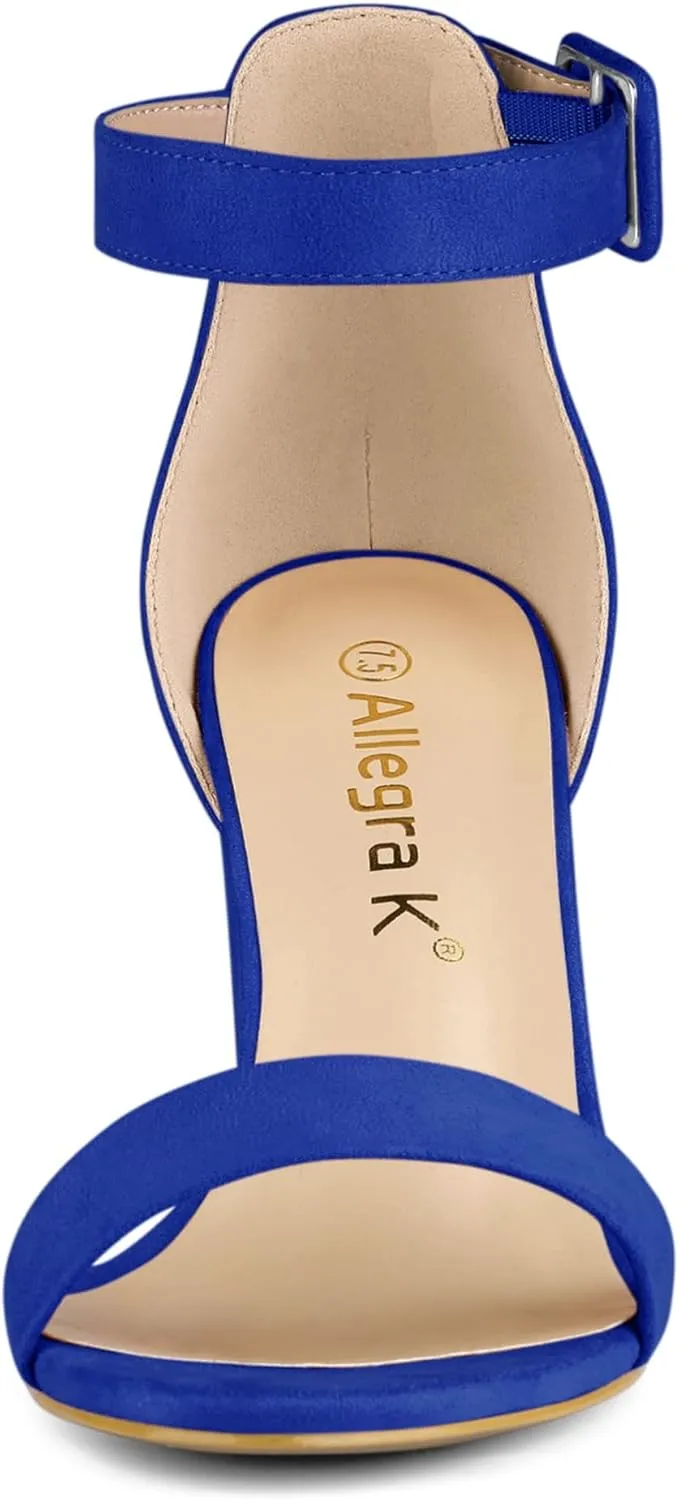 Allegra K Women's Open Toe High Chunky Heel Buckle Ankle Strap Sandals