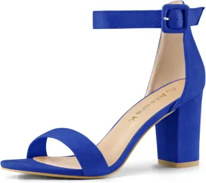 Allegra K Women's Open Toe High Chunky Heel Buckle Ankle Strap Sandals