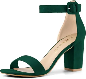 Allegra K Women's Open Toe High Chunky Heel Buckle Ankle Strap Sandals