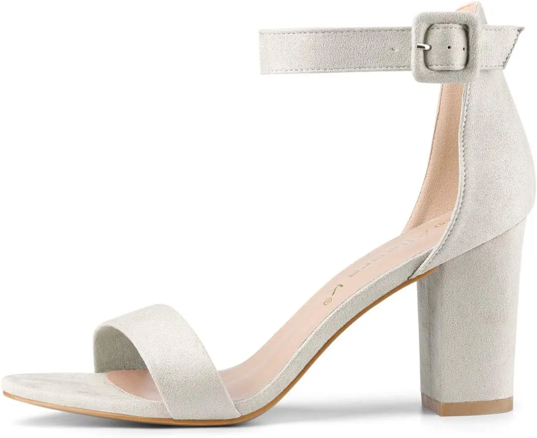 Allegra K Women's Open Toe High Chunky Heel Buckle Ankle Strap Sandals