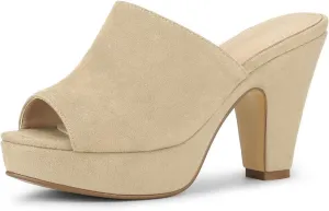 Allegra K Women's Open Toe Platform Chunky Heel Slides Sandals