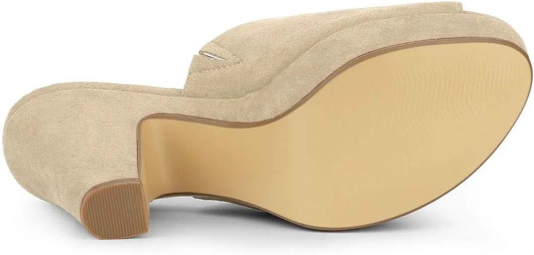 Allegra K Women's Open Toe Platform Chunky Heel Slides Sandals