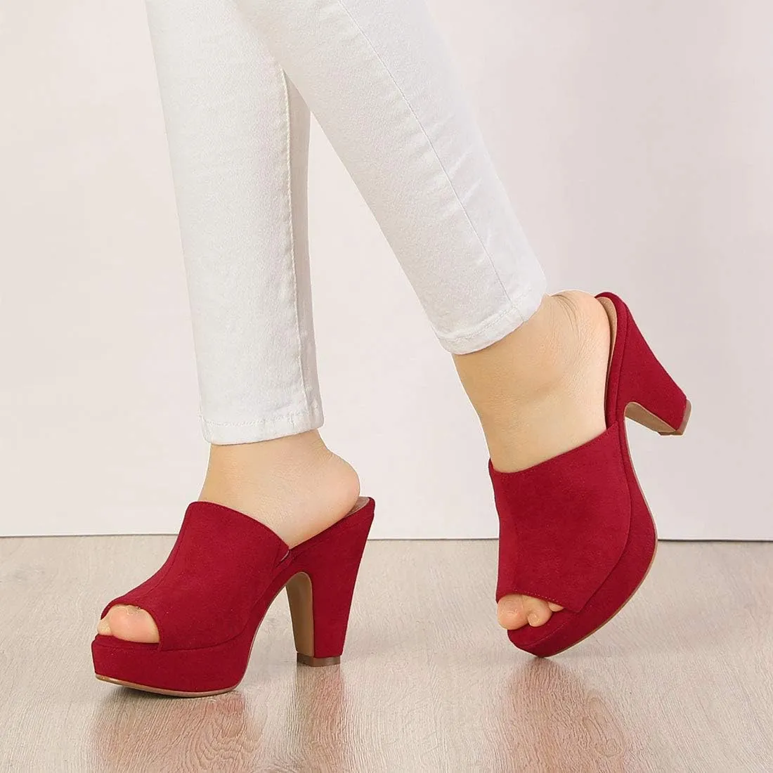 Allegra K Women's Open Toe Platform Chunky Heel Slides Sandals