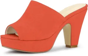 Allegra K Women's Open Toe Platform Chunky Heel Slides Sandals